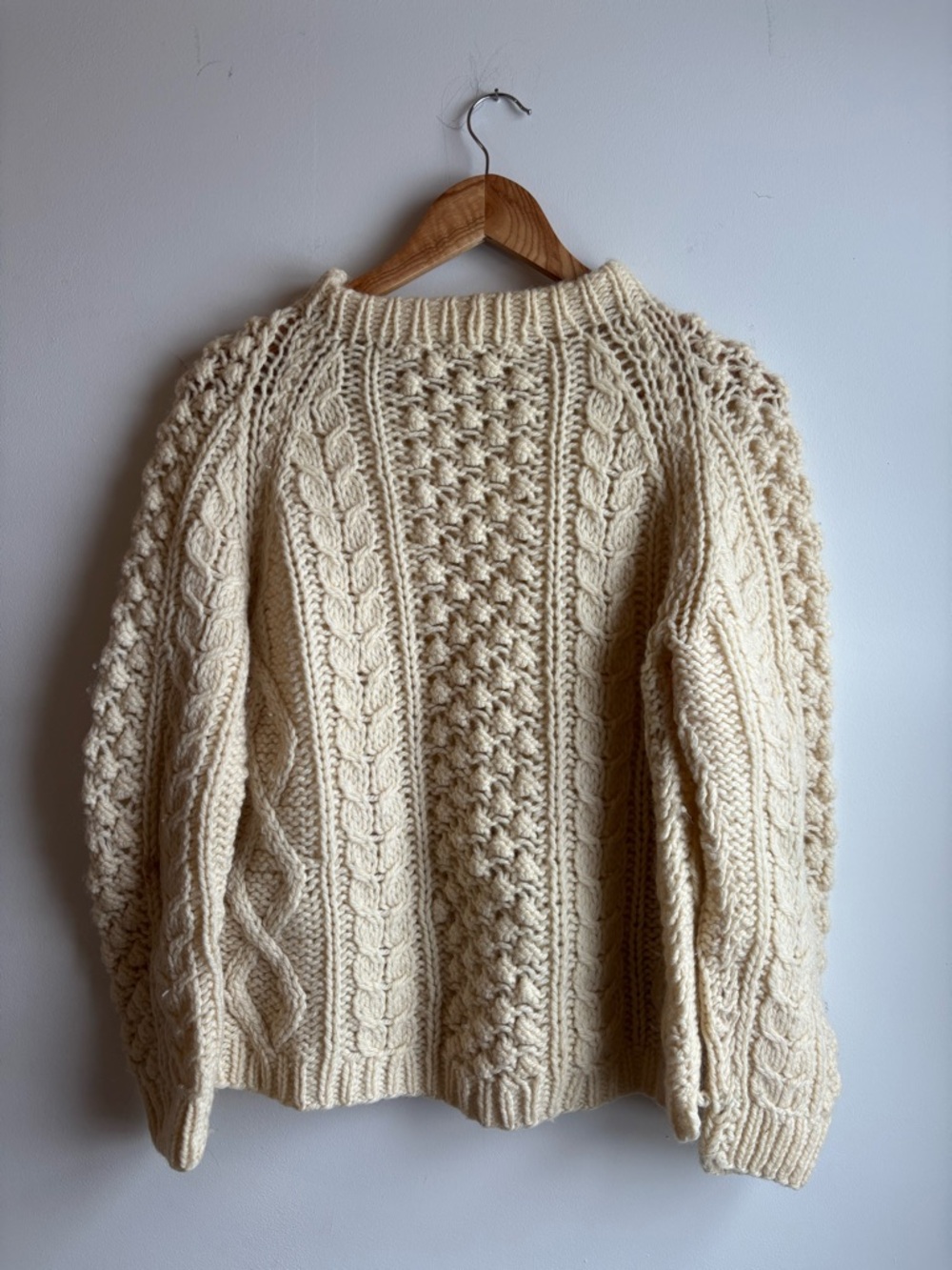 Hand-Knit Cream Cable Knit Sweater